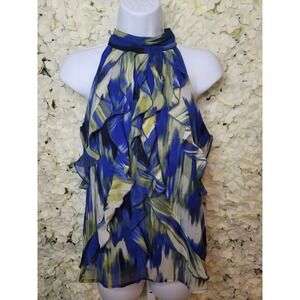 Takera Halter Ruffle‎ Blue And Yellow Top SM, Flowy ,Boho ,Weekend Getaway